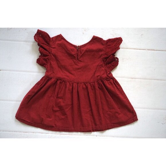 Cat & Jack Girls Burgundy Peplum Short Sleeve Shirt - Size 5T - Picture 3 of 4